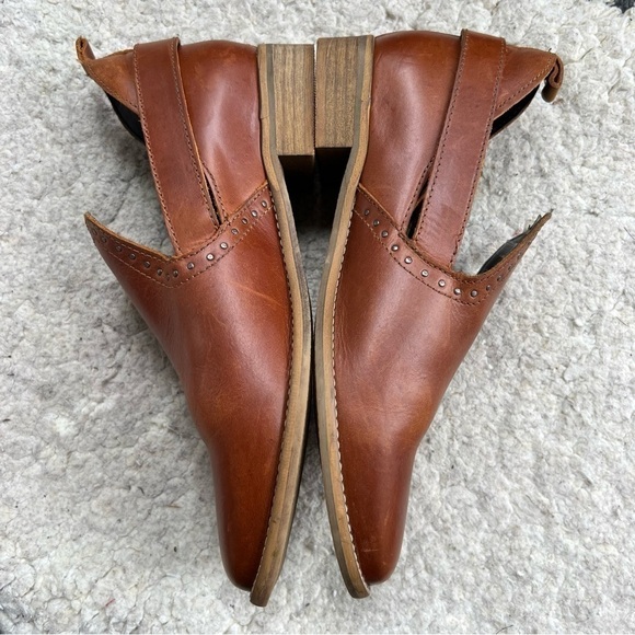 Musse & Cloud: Cognac Leather Slip On Gypsy Western Metal Buckle  Ankle Booties - Picture 5 of 11